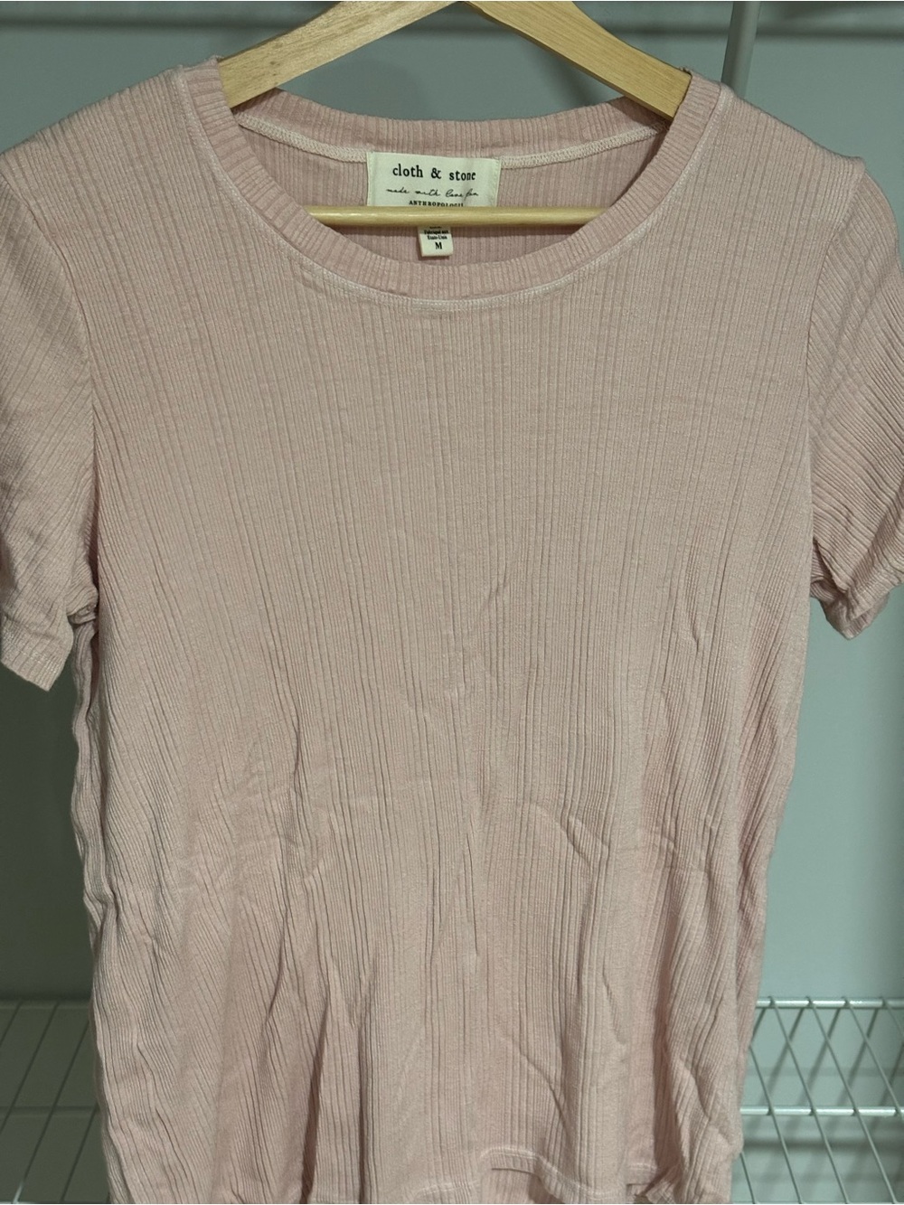 cloth & stone Ribbed Short Sleeve Tee in Blush Pink